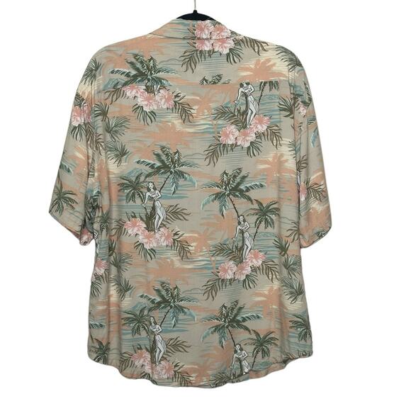 Free Planet men beige green Hawaiian short sleeves button shirt size XL - Picture 7 of 8